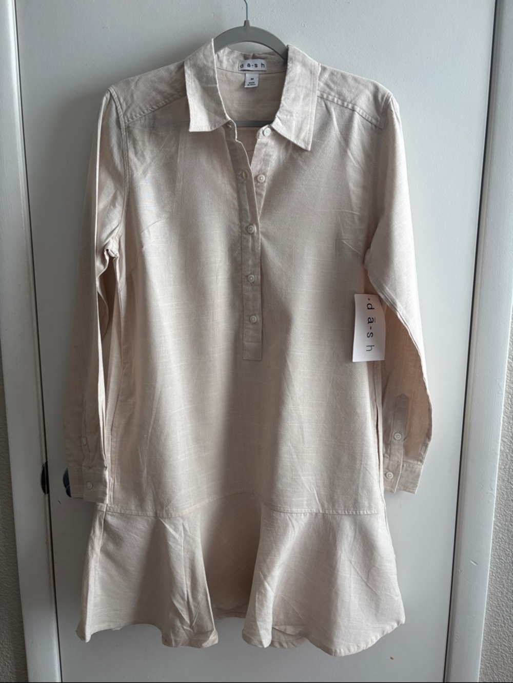 NWT d a s h Flax Long-Sleeve Cotton Preppy Beach Shirt Dress SZ M